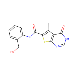 Cc1c(C(=O)Nc2ccccc2CO)sc2nc[nH]c(=O)c12 ZINC000314762226