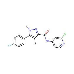 Cc1c(C(=O)Nc2ccnc(Cl)c2)nn(C)c1-c1ccc(F)cc1 ZINC000095603962