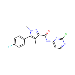 Cc1c(C(=O)Nc2ccnc(Cl)n2)nn(C)c1-c1ccc(F)cc1 ZINC000095603554