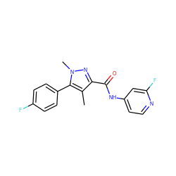 Cc1c(C(=O)Nc2ccnc(F)c2)nn(C)c1-c1ccc(F)cc1 ZINC000095602463