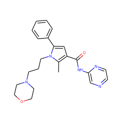 Cc1c(C(=O)Nc2cnccn2)cc(-c2ccccc2)n1CCCN1CCOCC1 ZINC000220805883