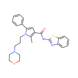 Cc1c(C(=O)Nc2nc3ccccc3s2)cc(-c2ccccc2)n1CCCN1CCOCC1 ZINC000220809400