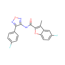 Cc1c(C(=O)Nc2nonc2-c2ccc(F)cc2)oc2ccc(F)cc12 ZINC000006661594