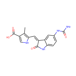 Cc1c(C(=O)O)c[nH]c1/C=C1\C(=O)Nc2ccc(NC(N)=O)cc21 ZINC000014962637