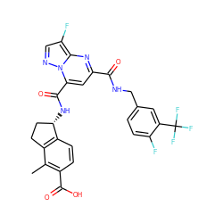 Cc1c(C(=O)O)ccc2c1CC[C@@H]2NC(=O)c1cc(C(=O)NCc2ccc(F)c(C(F)(F)F)c2)nc2c(F)cnn12 ZINC000084669115