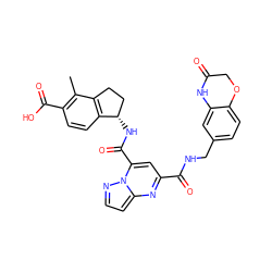 Cc1c(C(=O)O)ccc2c1CC[C@@H]2NC(=O)c1cc(C(=O)NCc2ccc3c(c2)NC(=O)CO3)nc2ccnn12 ZINC000084758078