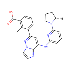 Cc1c(C(=O)O)cccc1-c1cc(Nc2cccc(N3CCC[C@@H]3C)n2)c2nccn2n1 ZINC000207354708