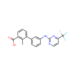 Cc1c(C(=O)O)cccc1-c1cccc(Nc2nccc(C(F)(F)F)n2)c1 ZINC001772569728