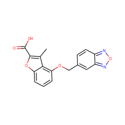 Cc1c(C(=O)O)oc2cccc(OCc3ccc4nonc4c3)c12 ZINC000098082980