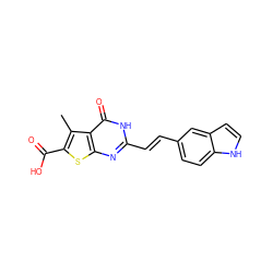 Cc1c(C(=O)O)sc2nc(/C=C/c3ccc4[nH]ccc4c3)[nH]c(=O)c12 ZINC000206369704