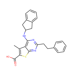 Cc1c(C(=O)O)sc2nc(CCc3ccccc3)nc(NC3Cc4ccccc4C3)c12 ZINC001772580630