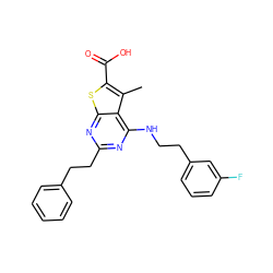 Cc1c(C(=O)O)sc2nc(CCc3ccccc3)nc(NCCc3cccc(F)c3)c12 ZINC001772650334