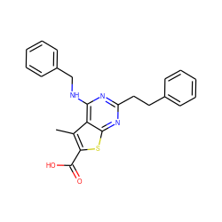 Cc1c(C(=O)O)sc2nc(CCc3ccccc3)nc(NCc3ccccc3)c12 ZINC001772634106