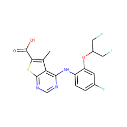 Cc1c(C(=O)O)sc2ncnc(Nc3ccc(F)cc3OC(CF)CF)c12 ZINC000118737230