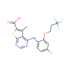 Cc1c(C(=O)O)sc2ncnc(Nc3ccc(F)cc3OCCC(F)(F)F)c12 ZINC000169708395