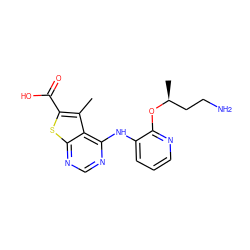 Cc1c(C(=O)O)sc2ncnc(Nc3cccnc3O[C@@H](C)CCN)c12 ZINC000118736943