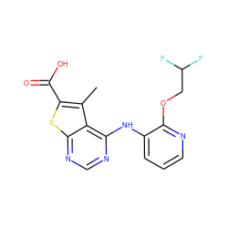 Cc1c(C(=O)O)sc2ncnc(Nc3cccnc3OCC(F)F)c12 ZINC000118737809