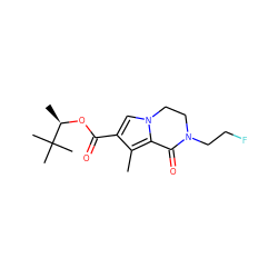 Cc1c(C(=O)O[C@H](C)C(C)(C)C)cn2c1C(=O)N(CCF)CC2 ZINC000028571815