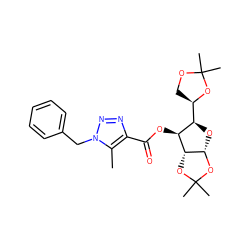 Cc1c(C(=O)O[C@H]2[C@@H]([C@H]3COC(C)(C)O3)O[C@@H]3OC(C)(C)O[C@H]23)nnn1Cc1ccccc1 ZINC000040913805