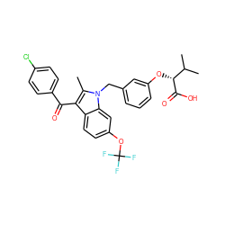 Cc1c(C(=O)c2ccc(Cl)cc2)c2ccc(OC(F)(F)F)cc2n1Cc1cccc(O[C@@H](C(=O)O)C(C)C)c1 ZINC000043009896