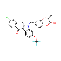 Cc1c(C(=O)c2ccc(Cl)cc2)c2ccc(OC(F)(F)F)cc2n1Cc1cccc(O[C@H](C)C(=O)O)c1 ZINC000003942600