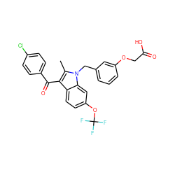 Cc1c(C(=O)c2ccc(Cl)cc2)c2ccc(OC(F)(F)F)cc2n1Cc1cccc(OCC(=O)O)c1 ZINC000043075668