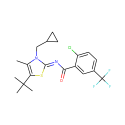 Cc1c(C(C)(C)C)s/c(=N\C(=O)c2cc(C(F)(F)F)ccc2Cl)n1CC1CC1 ZINC000028954359