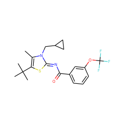 Cc1c(C(C)(C)C)s/c(=N\C(=O)c2cccc(OC(F)(F)F)c2)n1CC1CC1 ZINC000028954331