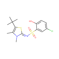 Cc1c(C(C)(C)C)s/c(=N\S(=O)(=O)c2cc(Cl)ccc2O)n1C ZINC000014944748