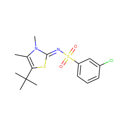 Cc1c(C(C)(C)C)s/c(=N\S(=O)(=O)c2cccc(Cl)c2)n1C ZINC000014944726