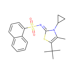 Cc1c(C(C)(C)C)s/c(=N\S(=O)(=O)c2cccc3ccccc23)n1C1CC1 ZINC000066077734