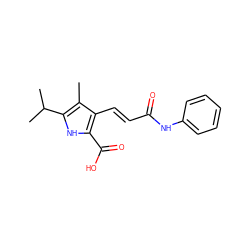 Cc1c(C(C)C)[nH]c(C(=O)O)c1/C=C/C(=O)Nc1ccccc1 ZINC000013778826