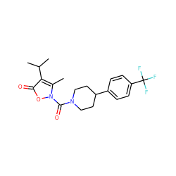 Cc1c(C(C)C)c(=O)on1C(=O)N1CCC(c2ccc(C(F)(F)F)cc2)CC1 ZINC000026846858