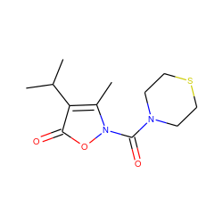 Cc1c(C(C)C)c(=O)on1C(=O)N1CCSCC1 ZINC000026942188