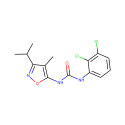 Cc1c(C(C)C)noc1NC(=O)Nc1cccc(Cl)c1Cl ZINC000003834018