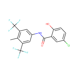 Cc1c(C(F)(F)F)cc(NC(=O)c2cc(Cl)ccc2O)cc1C(F)(F)F ZINC000095597517