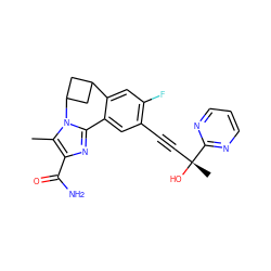 Cc1c(C(N)=O)nc2n1C1CC(C1)c1cc(F)c(C#C[C@@](C)(O)c3ncccn3)cc1-2 ZINC000219455646