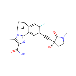 Cc1c(C(N)=O)nc2n1C1CC(C1)c1cc(F)c(C#C[C@]3(O)CCN(C)C3=O)cc1-2 ZINC000219448173