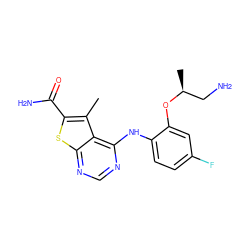 Cc1c(C(N)=O)sc2ncnc(Nc3ccc(F)cc3O[C@@H](C)CN)c12 ZINC000118820412