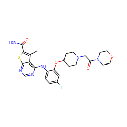 Cc1c(C(N)=O)sc2ncnc(Nc3ccc(F)cc3OC3CCN(CC(=O)N4CCOCC4)CC3)c12 ZINC000096167854