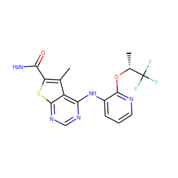 Cc1c(C(N)=O)sc2ncnc(Nc3cccnc3O[C@H](C)C(F)(F)F)c12 ZINC000118819201