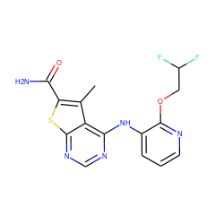 Cc1c(C(N)=O)sc2ncnc(Nc3cccnc3OCC(F)F)c12 ZINC000118825501