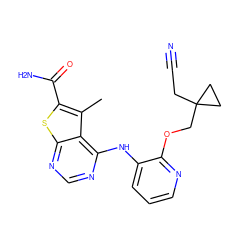 Cc1c(C(N)=O)sc2ncnc(Nc3cccnc3OCC3(CC#N)CC3)c12 ZINC000118835300