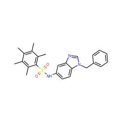 Cc1c(C)c(C)c(S(=O)(=O)Nc2ccc3c(c2)ncn3Cc2ccccc2)c(C)c1C ZINC000040872710