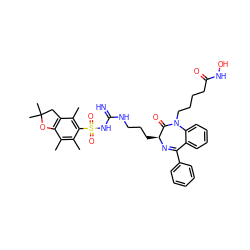 Cc1c(C)c(S(=O)(=O)NC(=N)NCCC[C@@H]2N=C(c3ccccc3)c3ccccc3N(CCCCC(=O)NO)C2=O)c(C)c2c1OC(C)(C)C2 ZINC001772624158