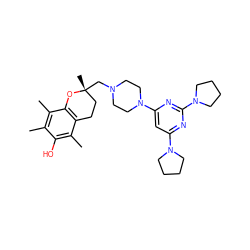 Cc1c(C)c2c(c(C)c1O)CC[C@@](C)(CN1CCN(c3cc(N4CCCC4)nc(N4CCCC4)n3)CC1)O2 ZINC000095551772