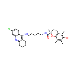 Cc1c(C)c2c(c(C)c1O)CC[C@](C)(C(=O)NCCCCCNc1c3c(nc4cc(Cl)ccc14)CCCC3)O2 ZINC000473152447