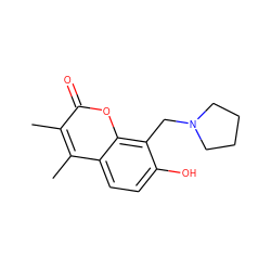 Cc1c(C)c2ccc(O)c(CN3CCCC3)c2oc1=O ZINC000000489124