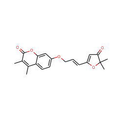 Cc1c(C)c2ccc(OC/C=C/C3=CC(=O)C(C)(C)O3)cc2oc1=O ZINC000013819832