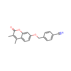 Cc1c(C)c2ccc(OCc3ccc(C#N)cc3)cc2oc1=O ZINC000013835591